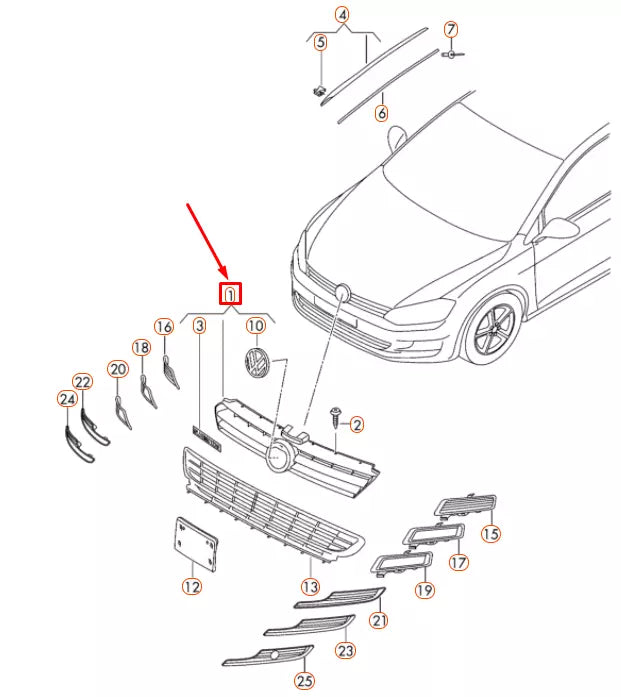 NEW VOLKSWAGEN GOLF MK7 RADIATOR GRILLE 5G0853651GZLL ORIGINAL
