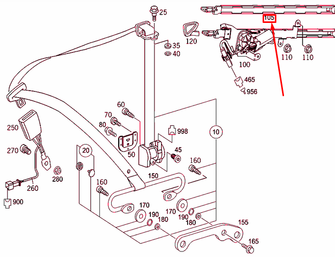NEW MERCEDES-BENZ CLK C209 FRONT SEAT BELT FEEDER ROD A2098600057 ORIGINAL