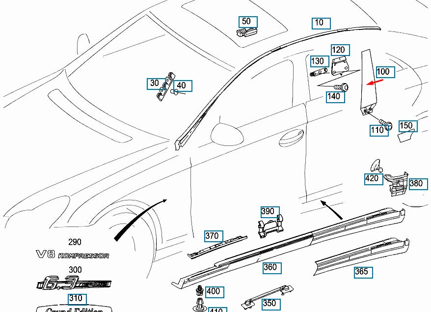 NEW MB CLS C219 EXTERIOR LEFT B PILLAR TRIM COVER A2196900187 ORIGINAL