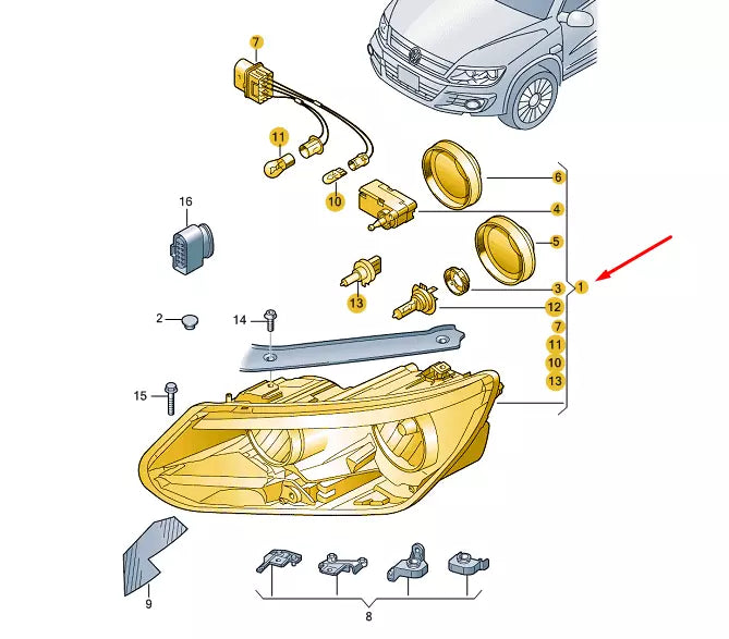 NEW VOLKSWAGEN TIGUAN 5N MK1 FRONT LEFT HEADLIGHT LHD USA 5N0941005C ORIGINAL