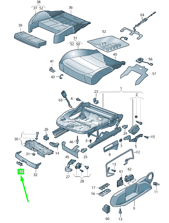 new volkswagen golf 5g mk7 front seat adjustment handle 8t08826092jv original