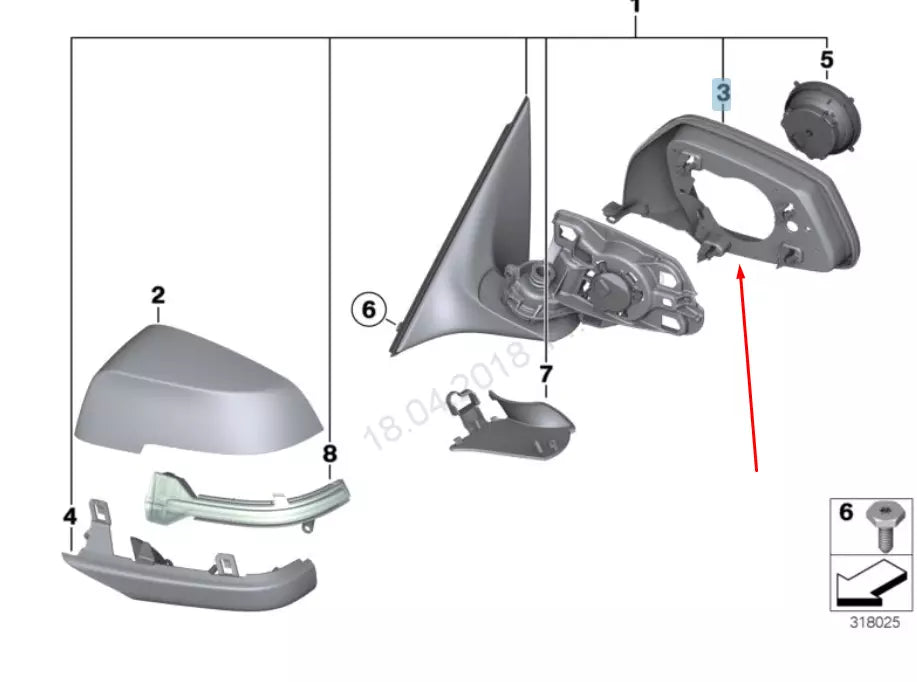 NEW BMW 5 GT F07 RIGHT WING MIRROR SUPPORTING RING 51167308646 ORIGINAL