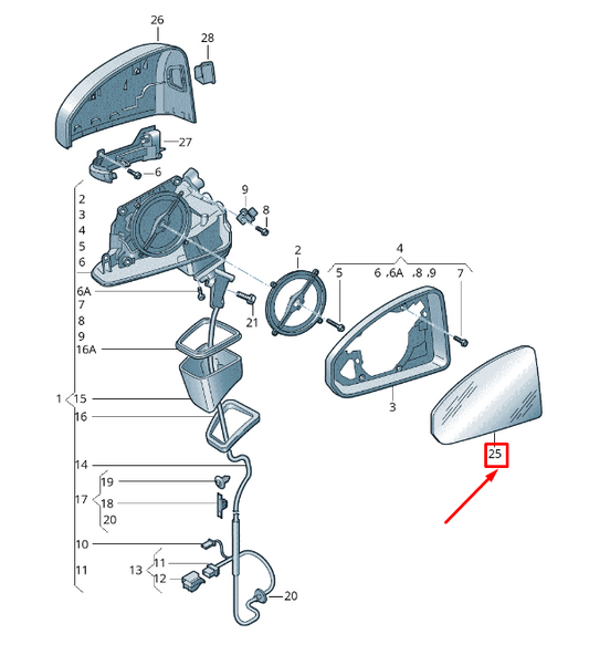 new audi tt fv front right door mirror glass 8s0857536c original