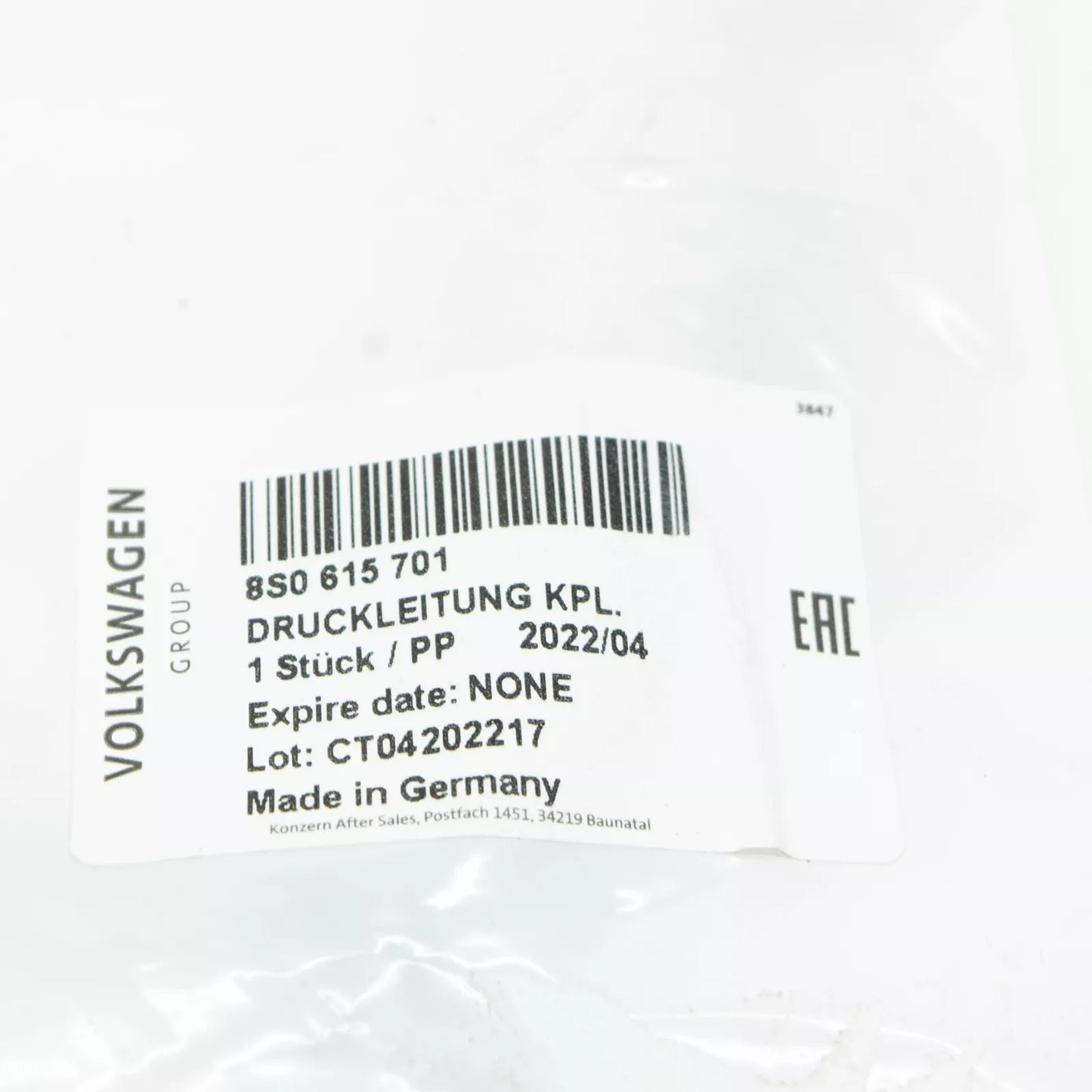 NEW AUDI TT FV BRAKE SYSTEM CONNECTING PIPE 8S0615701 ORIGINAL