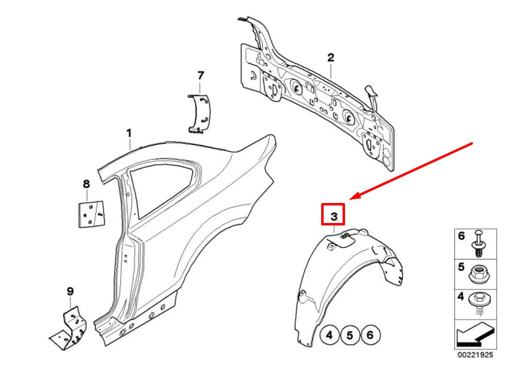 NEW BMW 1 CABRIO E88 REAR LEFT INNER FENDER 7166249 51717166249 ORIGINAL