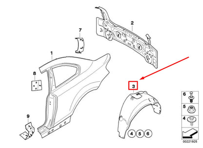 NEW BMW 1 CABRIO E88 REAR LEFT INNER FENDER 7166249 51717166249 ORIGINAL