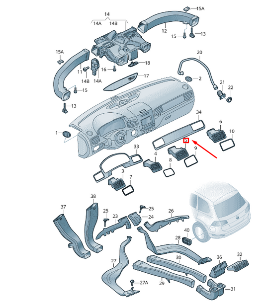 new vw touareg 7p mk2 right inner dashboard air vent lhd 7p1819727bubn original