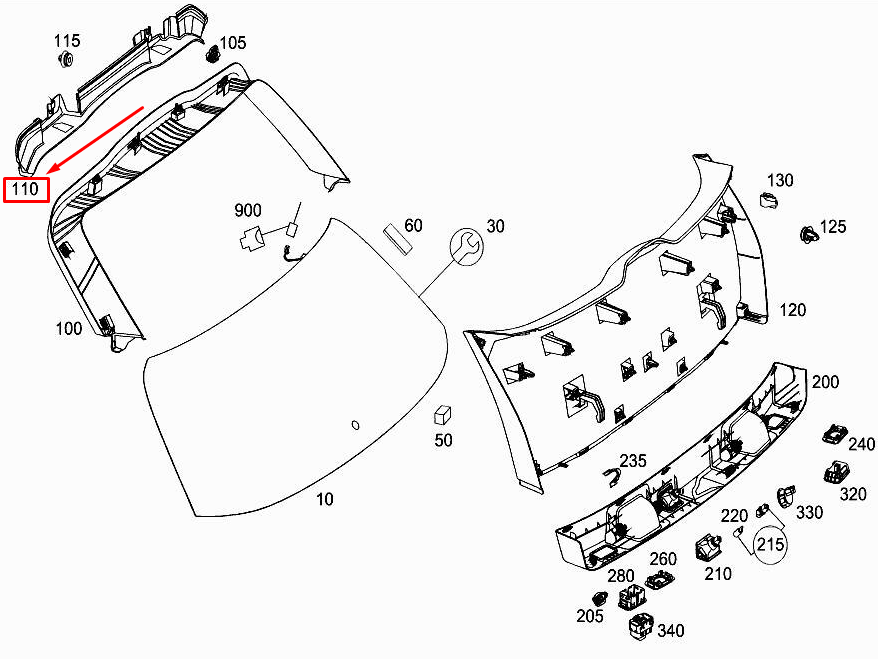 new mercedes-benz c w205 trunk lid hinge trim a2056900507 original