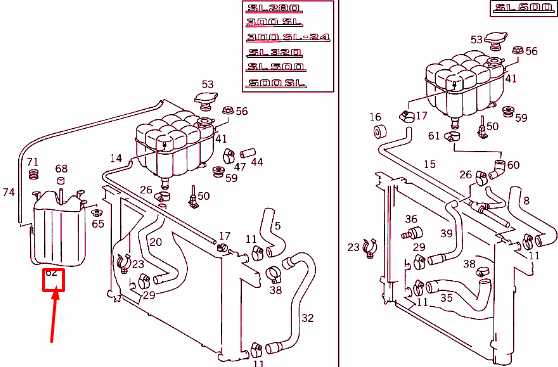 new mercedes-benz sl r129 coolant overflow reservoir a1295000249 original