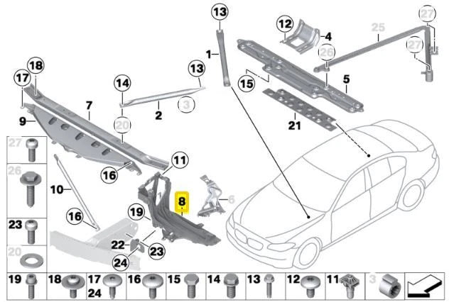 NEW BMW 6 F06 F12 F13 RIGHT HEADLIGHT SUPPORT BRACKET 7211520