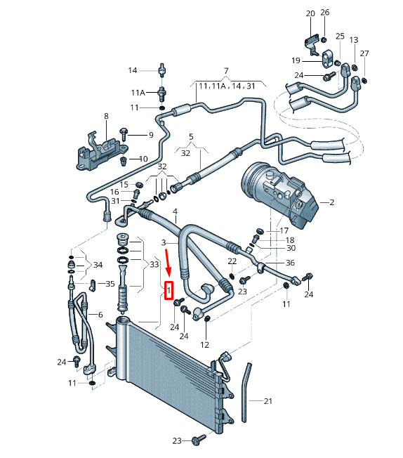 new vw fox 5z engine a/c condenser 5z0820411e original