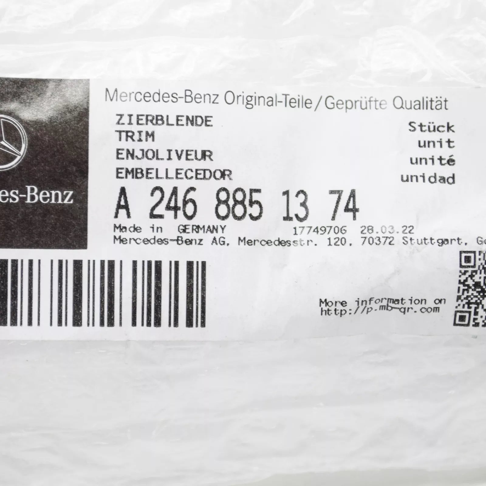 NEW MERCEDES-BENZ B W246 FRONT LEFT BUMPER MOLDING A2468851374