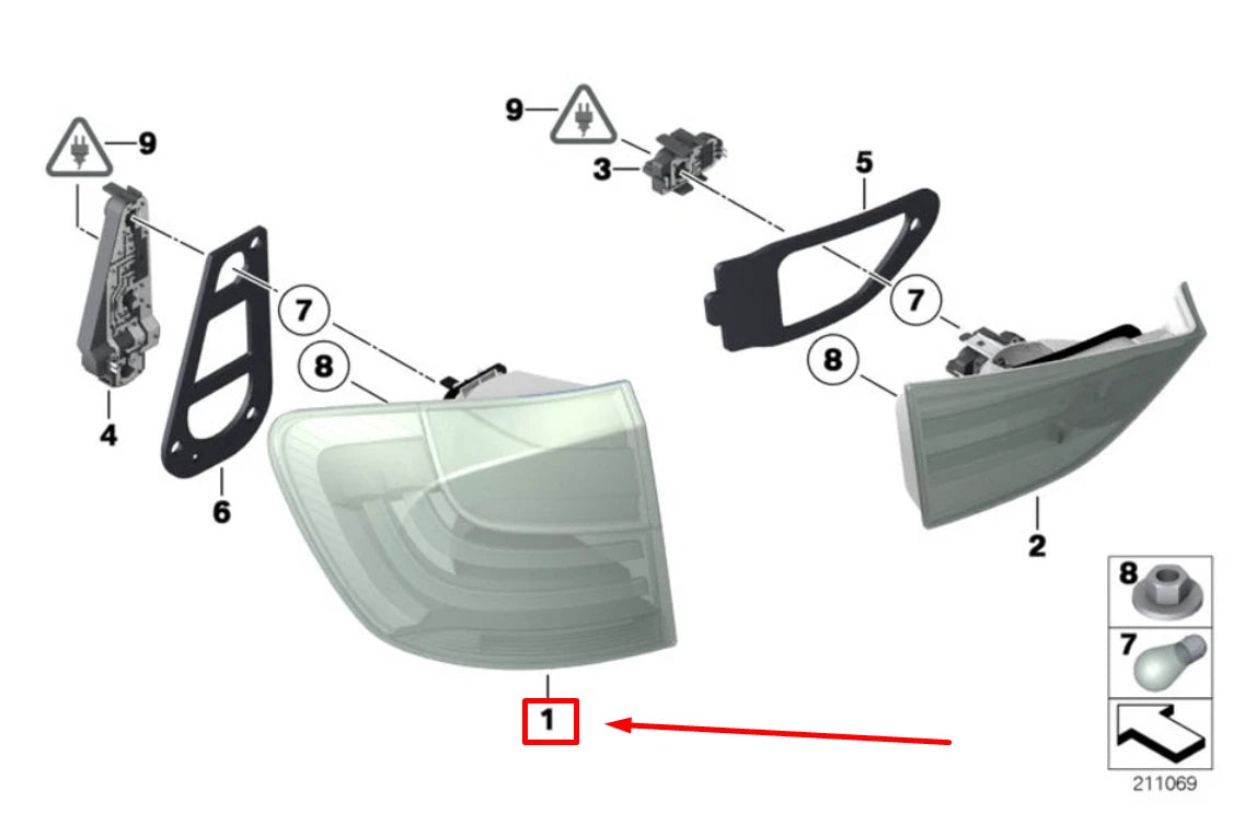 NEW BMW X1 E84 REAR RIGHT TAILLIGHT 63212990112 2990112 ORIGINAL