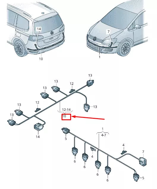NEW VW SHARAN 7N REAR PARKING AID WIRING HARNESS 7N0971104E