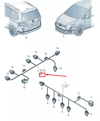 NEW VW SHARAN 7N REAR PARKING AID WIRING HARNESS 7N0971104E