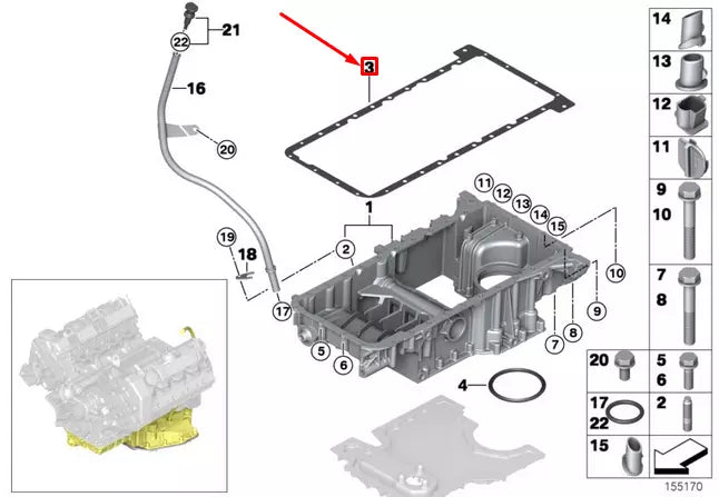 NEW BMW X5 E53 OIL PAN GASKET 11137545293 7545293 ORIGINAL