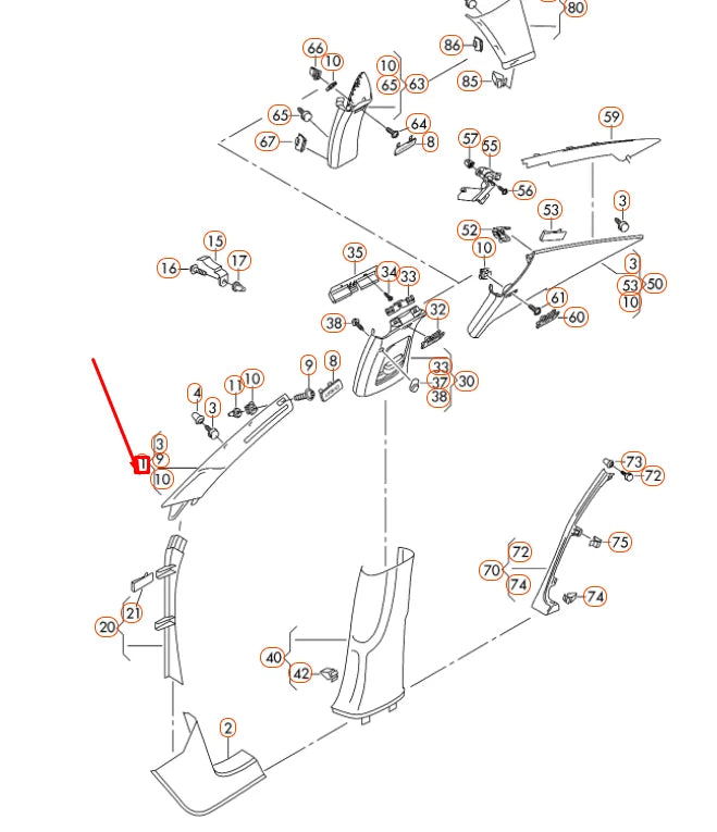 NEW VOLKSWAGEN PASSAT B7 LEFT UPPER A PILLAR TRIM 3AA867233A6K8 ORIGINAL