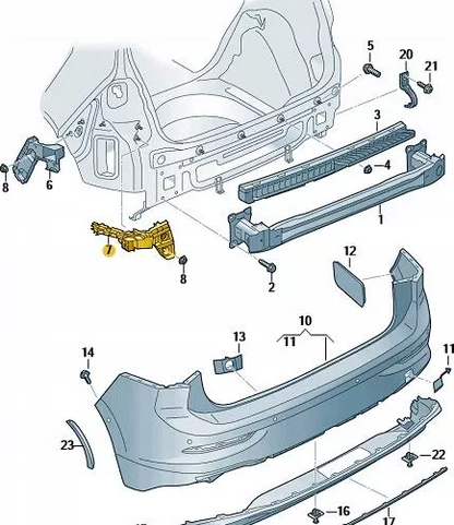 NEW VOLKSWAGEN GOLF MK8 REAR RIGHT BUMPER BRACKET 5H6807394E ORIGINAL