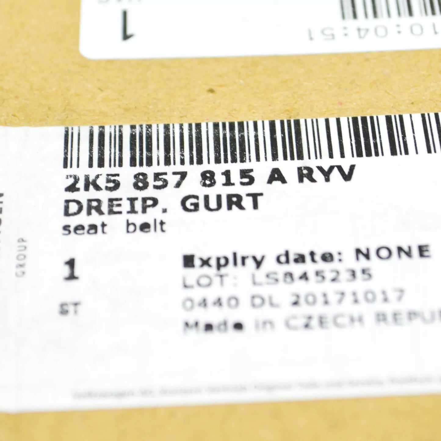 NEW VOLKSWAGEN CADDY SB REAR LEFT SEATBELT 2K5857815ARYV ORIGINAL