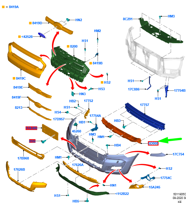 new ford ranger t6 mk1 front bumper foam isolator absorber assy 2225373 original