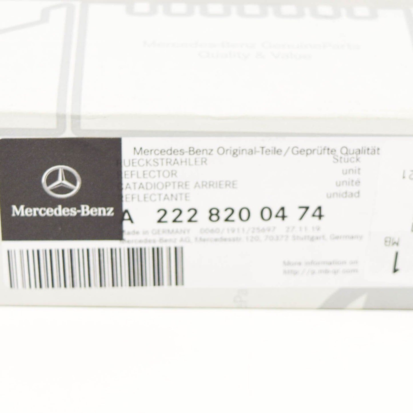 NEW MERCEDES-BENZ S W222 REAR BUMPER RIGHT SIDE REFLECTOR A2228200474 ORIGINAL