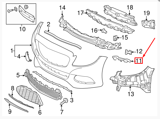 NEW MERCEDES-BENZ C W205 FRONT BUMPER LEFT MOUNTING RAIL A2058850821 ORIGINAL