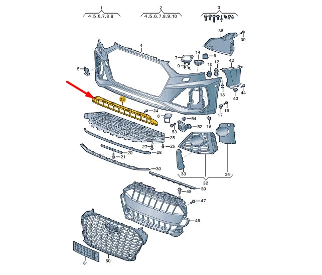 NEW AUDI RS4 ALLROAD AVANT B9 FRONT BUMPER CENTER GRILLE 8W0807683H9B9 ORIGINAL