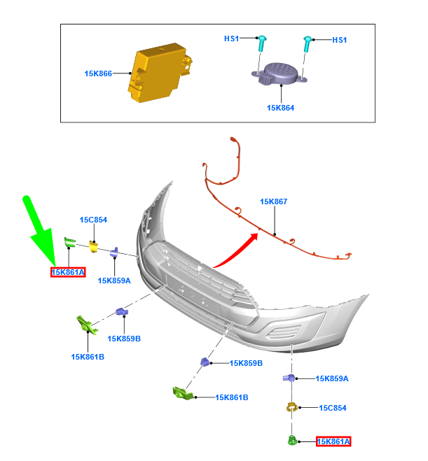 new ford tourneo custom front bumper outer park sensor retainer 1766630 original