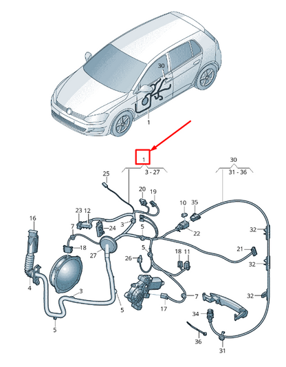 new skoda octavia 5e mk3 front right door wiring harness lhd 5e1971121bt