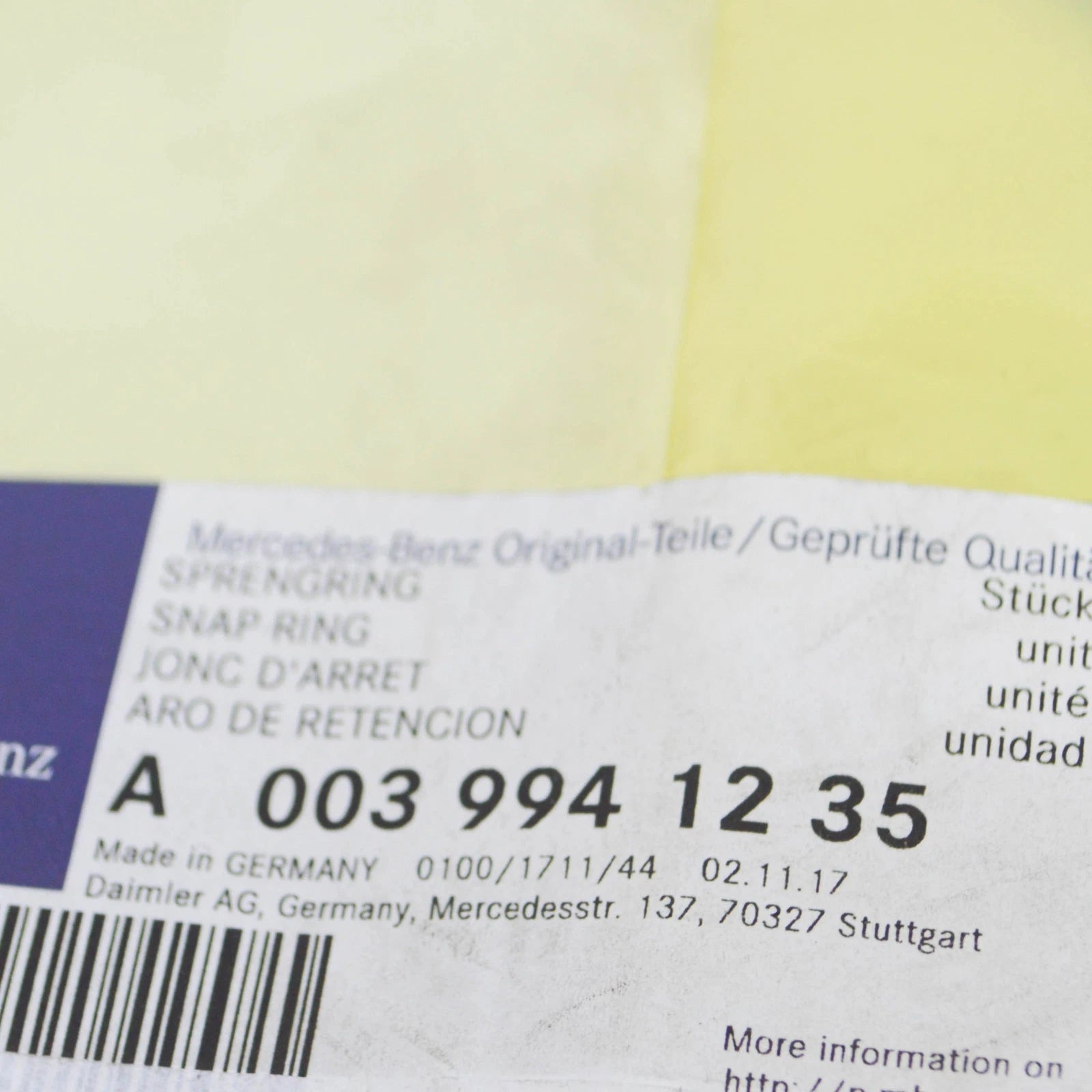 NEW MB ML W164 TRANSMISSION OUTPUT SHAFT SNAP RING A0039941235 ORIGINAL