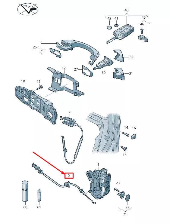 NEW VW T-ROC A1 FRONT RIGHT INNER DOOR LOCK BOWDEN CABLE 2GA972296