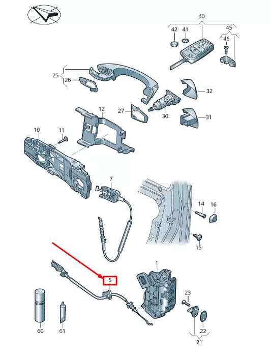 NEW VW T-ROC A1 FRONT RIGHT INNER DOOR LOCK BOWDEN CABLE 2GA972296