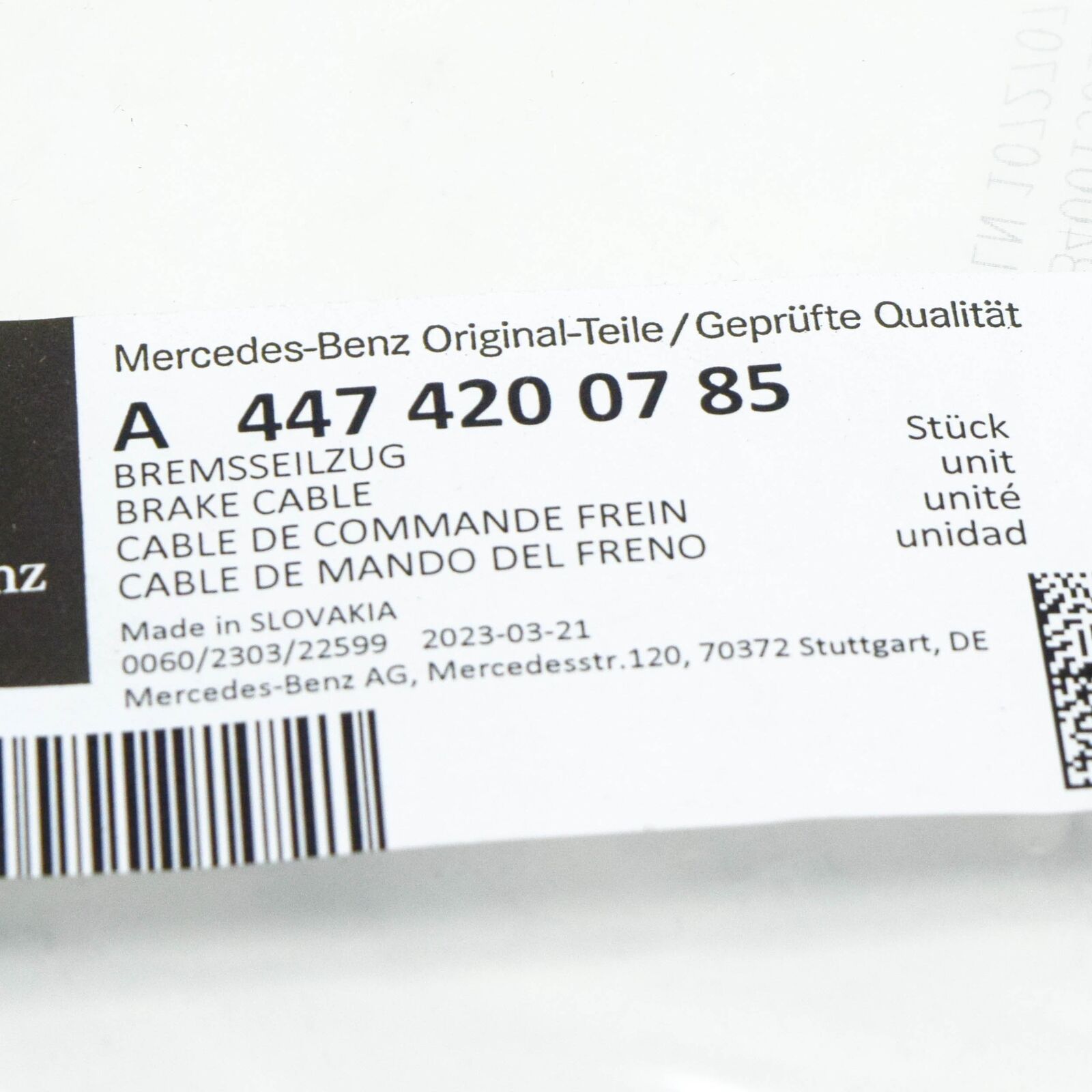 NEW MERCEDES-BENZ VITO W447 RIGHT PARKING BRAKE CABLE A4474200785 ORIGINAL