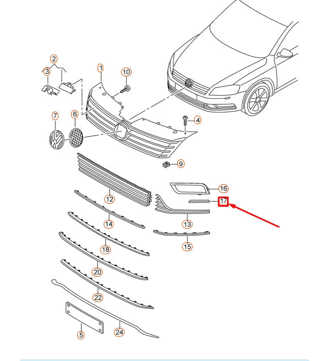 NEW VW PASSAT B7 362 FRONT LEFT VENT GRILLE COVER 3AA853915GRU