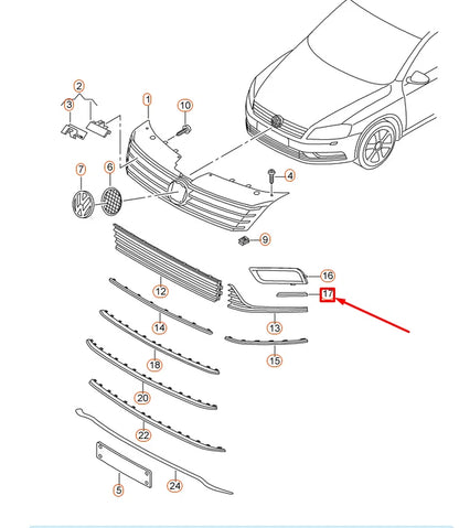 NEW VW PASSAT B7 362 FRONT LEFT VENT GRILLE COVER 3AA853915GRU