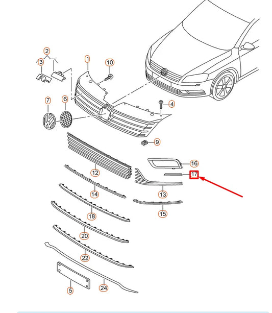 NEW VW PASSAT B7 362 FRONT LEFT VENT GRILLE COVER 3AA853915GRU