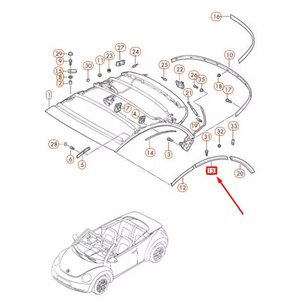 NEW VW BEETLE CONVERTIBLE 1Y TOP FRAME CENTER LEFT SEAL 1Y0871361B ORIGINAL