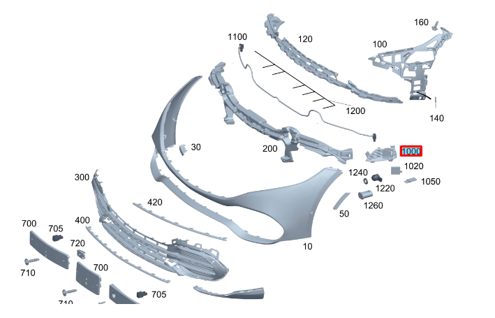 NEW MERCEDES-BENZ EQS V297 FRONT RIGHT BUMPER BRACKET A2978851301 ORIGINAL