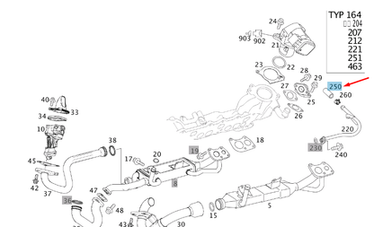 new mb gl x164 water line and exhaust gas recirc. valve hose a6422030282