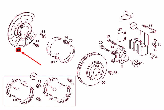 NEW MB S W140 REAR LEFT WHEEL BRAKE PROTECTIVE PLATE A1404201244 ORIGINAL
