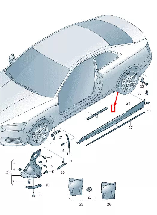 NEW AUDI A5 F5 FRONT RIGHT SILL TRIM STRIP 8W6853374 9B9 8W68533749B9 ORIGINAL