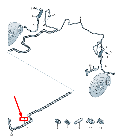 new audi a8 4n rear right brake pipe lhd 4n4614742t original
