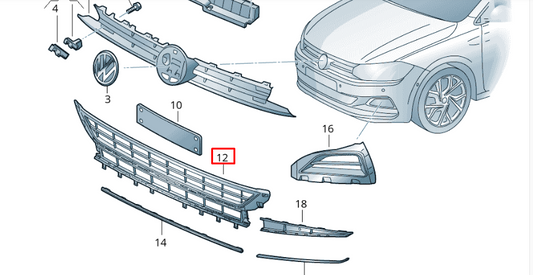 new volkswagen polo aw front bumper lower center grille 2g0853677l9b9 original