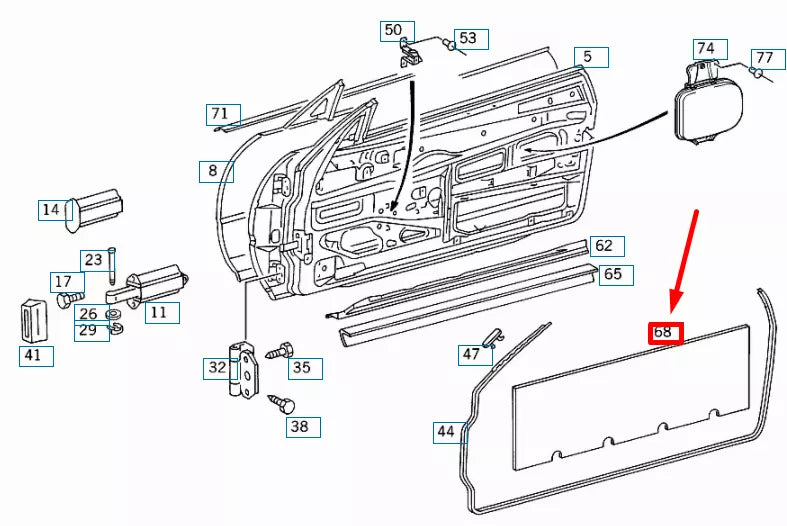 NEW MERCEDES-BENZ SL R129 FRONT DOOR INSULATION A1686820308 ORIGINAL