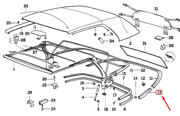 NEW BMW 3 E30 CONVERTIBLE FOLDING TOP LEFT MOLDING 51131932799 ORIGINAL