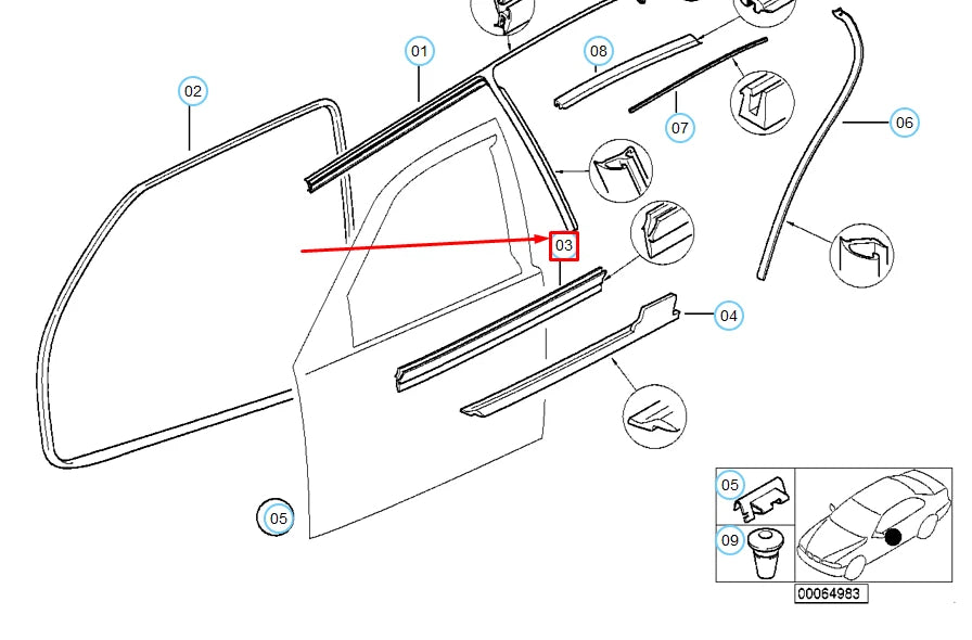 NEW BMW 3 COMPACT E36 FRONT LEFT INNER WINDOW CHANNEL COVER 51218146239 ORIGINAL