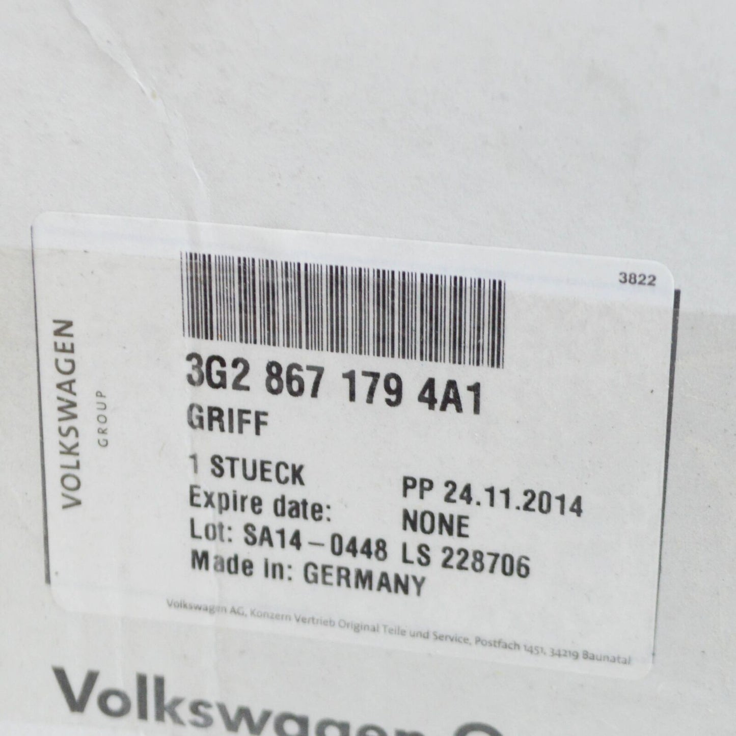 NEW VW PASSAT B8 3G FRONT LEFT DOOR INTERIOR HANDLE RHD 3G28671794A1 ORIGINAL