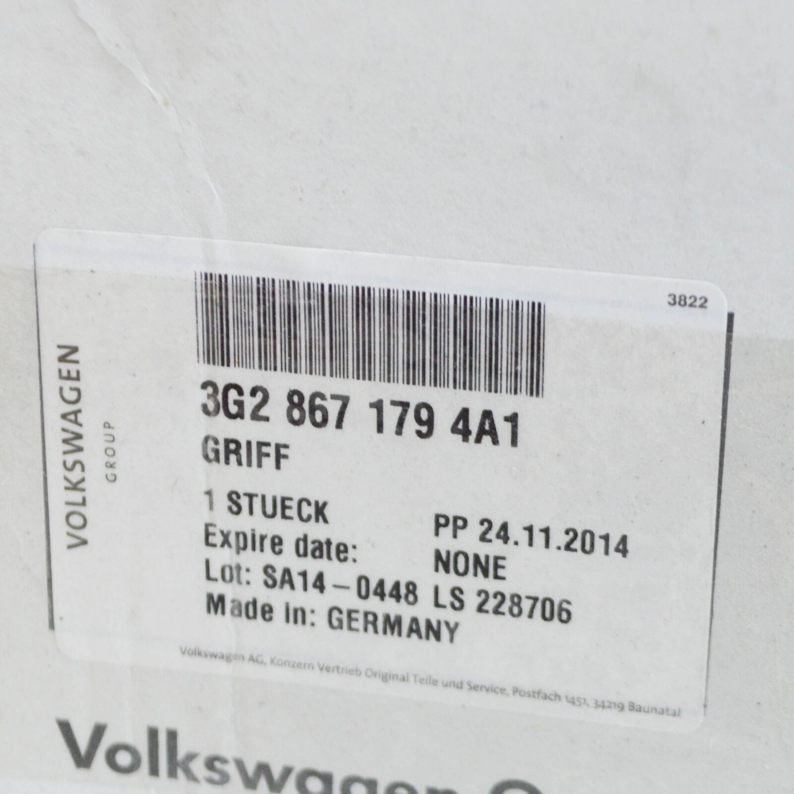 NEW VW PASSAT B8 3G FRONT LEFT DOOR INTERIOR HANDLE RHD 3G28671794A1 ORIGINAL