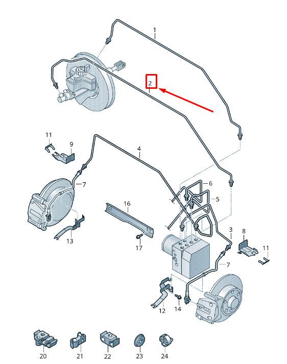 new audi q3 8u brake pipe from master cylinder to hydraulics 5n2614740c original