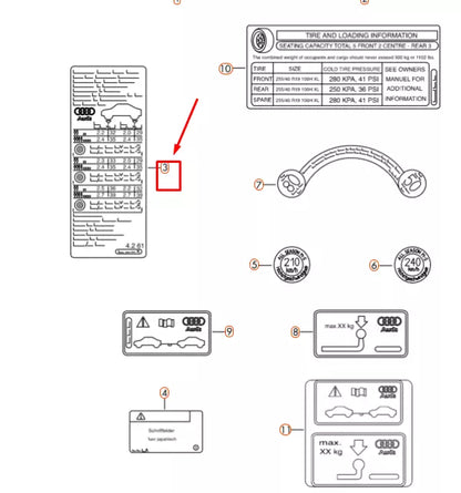 NEW AUDI A4 B8 TYRE PRESSURE DATA PLATE 8K0010502KL ORIGINAL